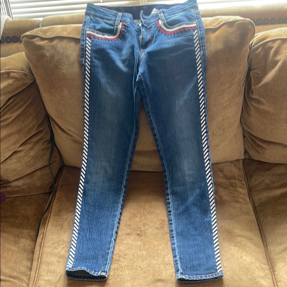 Stylish Blue Jeans with Red Accents